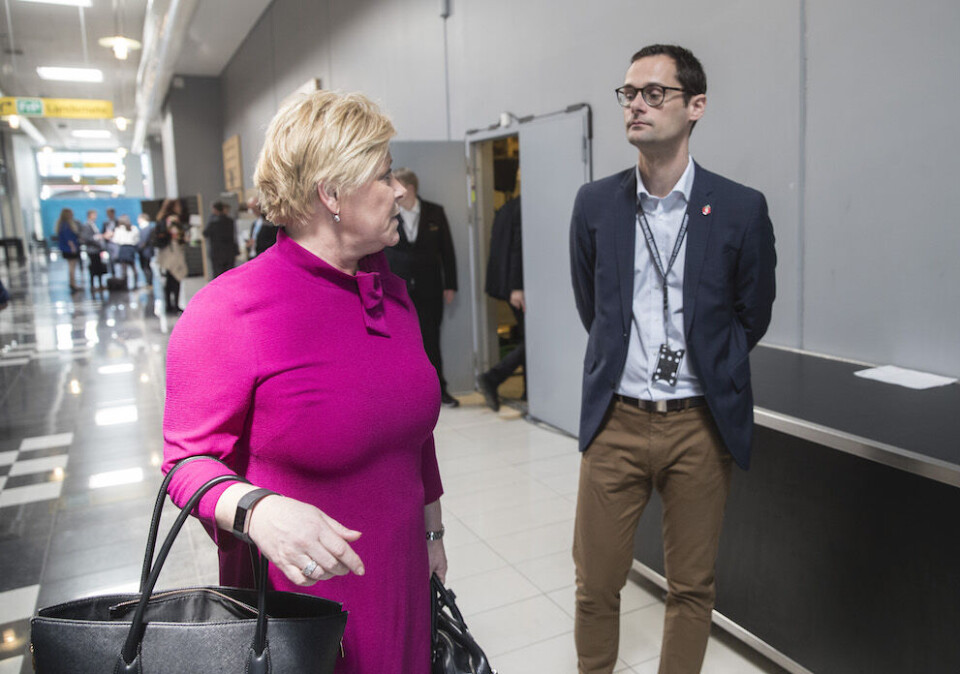 Partileder Siv Jensen på Frps landsmøte i 2018 med generalsekretær Fredrik Färber. Arkivfoto: Vidar Ruud, NTB scanpix Partileder Siv Jensen på Frps landsmøte i 2018 med generalsekretær Fredrik Färber. Arkivfoto: Vidar Ruud, NTB scanpix