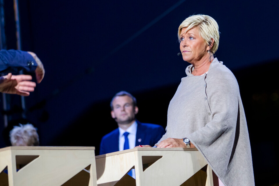 Leder i Fremskrittspartiet (Frp) Siv Jensen forteller at regjeringspartiene er nær en enighet når det kommer til bompenger. Foto: Håkon Mosvold Larsen / NTB scanpix Leder i Fremskrittspartiet (Frp) Siv Jensen forteller at regjeringspartiene er nær en enighet når det kommer til bompenger. Foto: Håkon Mosvold Larsen / NTB scanpix