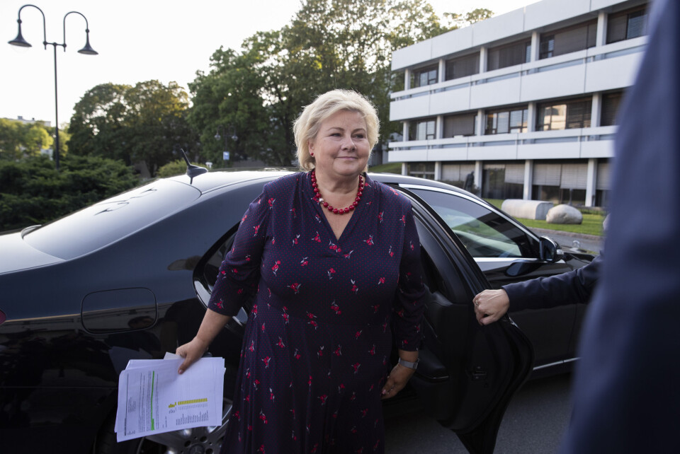 Statsminister Erna Solberg ankommer NRK for partilederutspørringen onsdag kveld. Foto: Terje Bendiksby / NTB scanpix Statsminister Erna Solberg ankommer NRK for partilederutspørringen onsdag kveld. Foto: Terje Bendiksby / NTB scanpix