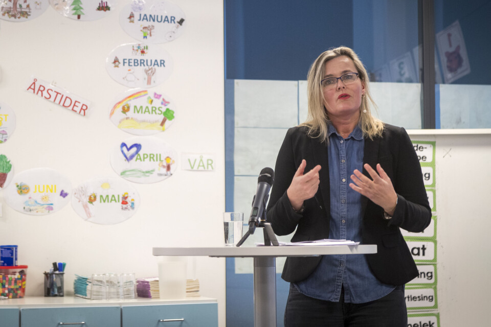Leder for Arbeiderpartiets oppvekstutvalg Cecilie Knibe Kroglund presenterer innstillingen til ny oppvekstpolitikk på Nordpolen skole i Oslo torsdag. Innstillingen skal behandles på Arbeiderpartiets landsmøte i april 2019. Foto: Heiko Junge / NTB scanpix Leder for Arbeiderpartiets oppvekstutvalg Cecilie Knibe Kroglund presenterer innstillingen til ny oppvekstpolitikk på Nordpolen skole i Oslo torsdag. Innstillingen skal behandles på Arbeiderpartiets landsmøte i april 2019. Foto: Heiko Junge / NTB scanpix