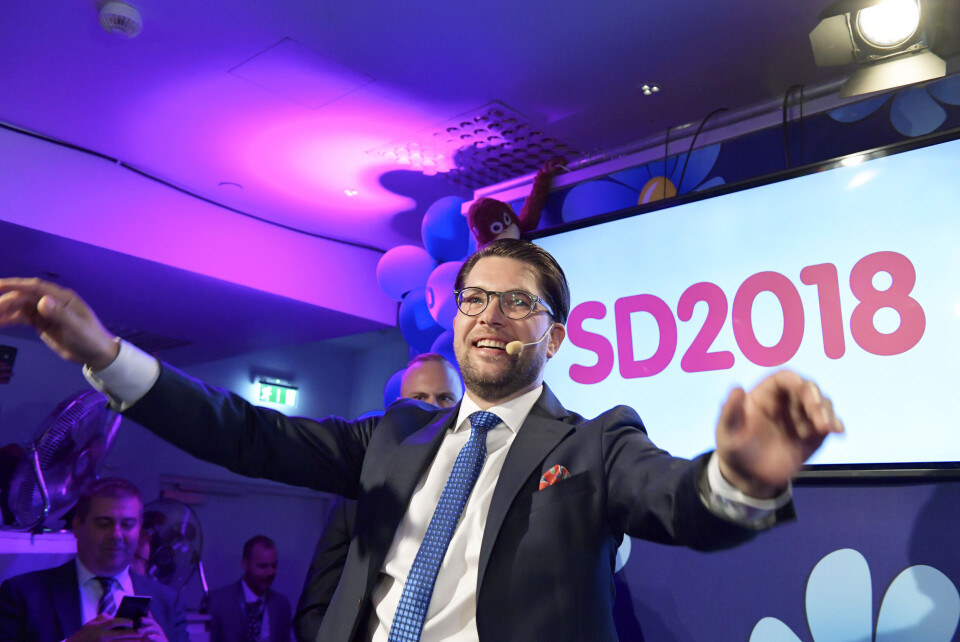 Så langt har ingen sagt seg villige til å samarbeide med Jimmie Åkesson og Sverigedemokraterna. Foto NTB Scanpix Så langt har ingen sagt seg villige til å samarbeide med Jimmie Åkesson og Sverigedemokraterna. Foto NTB Scanpix