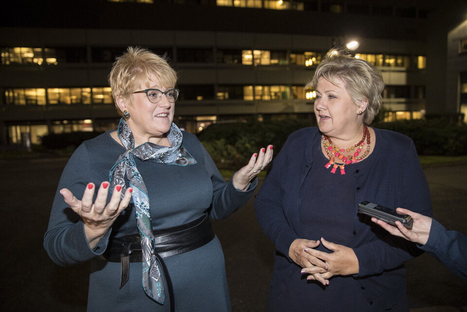 Venstres sju ordførere er splittet i synet på å danne regjering med Fremskrittspartiet. Her er Venstre-leder Trine Skei Grande og statsminister Erna Solberg. Foto: Vidar Ruud / NTB scanpix Venstres sju ordførere er splittet i synet på å danne regjering med Fremskrittspartiet. Her er Venstre-leder Trine Skei Grande og statsminister Erna Solberg. Foto: Vidar Ruud / NTB scanpix
