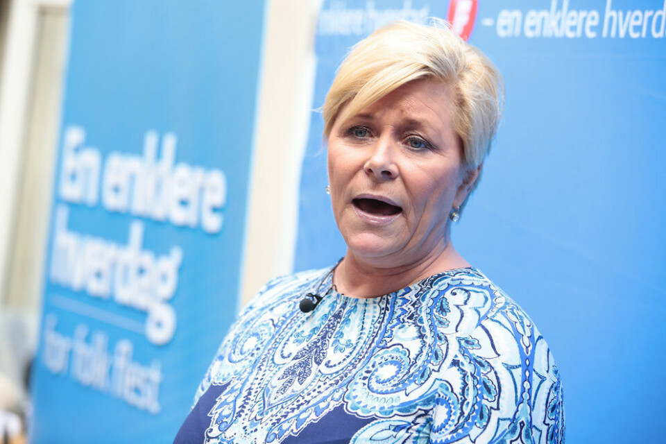 Partileder Siv Jensen i Frp krever norskkunnskaper mot Nav-støtte. Foto: Håkon Mosvold Larsen, NTB scanpix Partileder Siv Jensen i Frp krever norskkunnskaper mot Nav-støtte. Foto: Håkon Mosvold Larsen, NTB scanpix