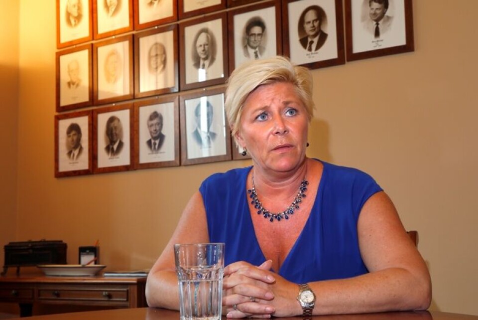 Frp-leder Siv Jensen og partiet må øke oppslutningen for å unngå partiets dårligste valgresultat siden 1991 - i alle fall hvis den nyeste kommunemålingen er riktig. Foto: Terje Pedersen / NTB scanpix Frp-leder Siv Jensen og partiet må øke oppslutningen for å unngå partiets dårligste valgresultat siden 1991 - i alle fall hvis den nyeste kommunemålingen er riktig. Foto: Terje Pedersen / NTB scanpix