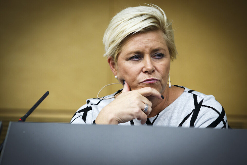 Frp-leder Siv Jensen framholdt forsøksordningen for omsorgstjenestene som en viktig seier for Frp i regjering. Men få kommuner er interessert. Foto: Heiko Junge, NTB scanpix Frp-leder Siv Jensen framholdt forsøksordningen for omsorgstjenestene som en viktig seier for Frp i regjering. Men få kommuner er interessert. Foto: Heiko Junge, NTB scanpix