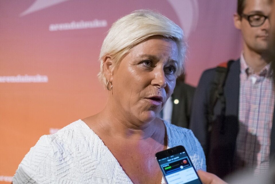 Siv Jensen forsvarte flyktningutspillet sitt i partilederdebatten i Arendal, til mye kritikk fra opposisjonen. Foto: Tor Erik Schrøder, NTB scanpix Siv Jensen forsvarte flyktningutspillet sitt i partilederdebatten i Arendal, til mye kritikk fra opposisjonen. Foto: Tor Erik Schrøder, NTB scanpix