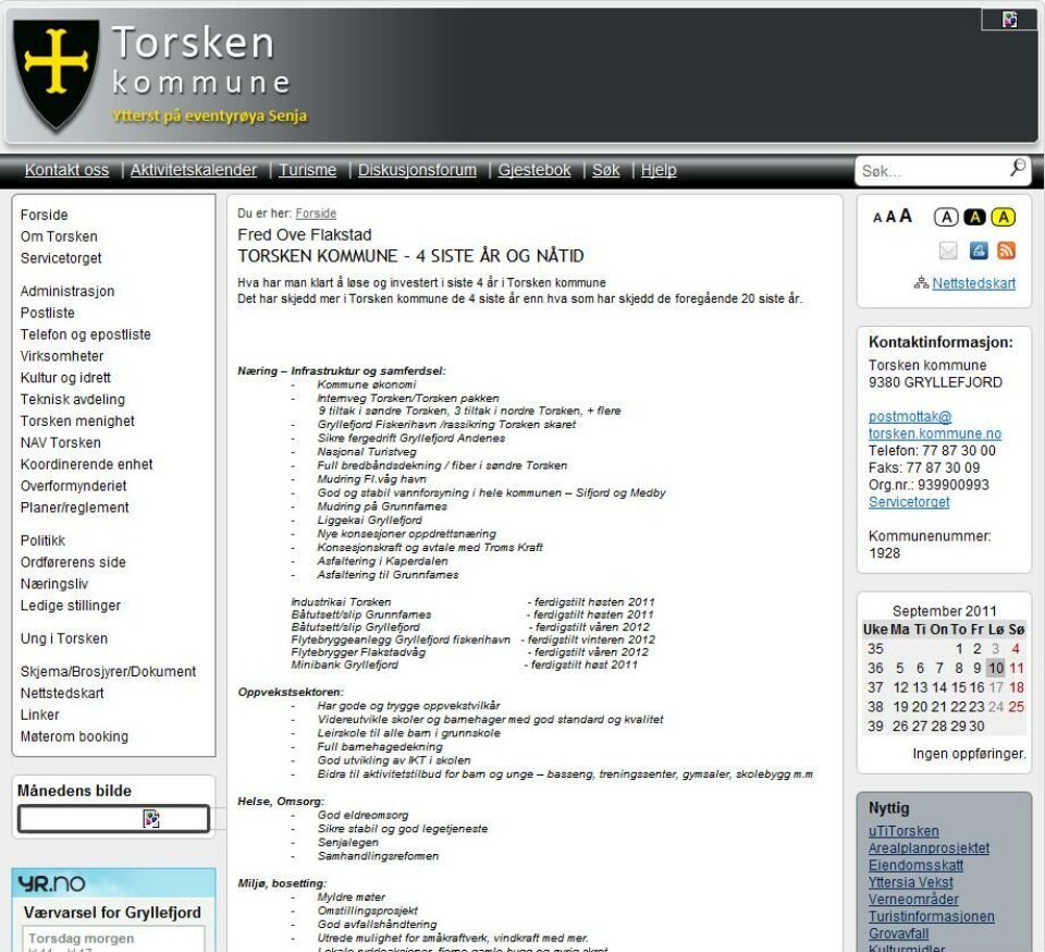 Faksimille fra hjemmesiden til Torsken kommune Faksimille fra hjemmesiden til Torsken kommune
