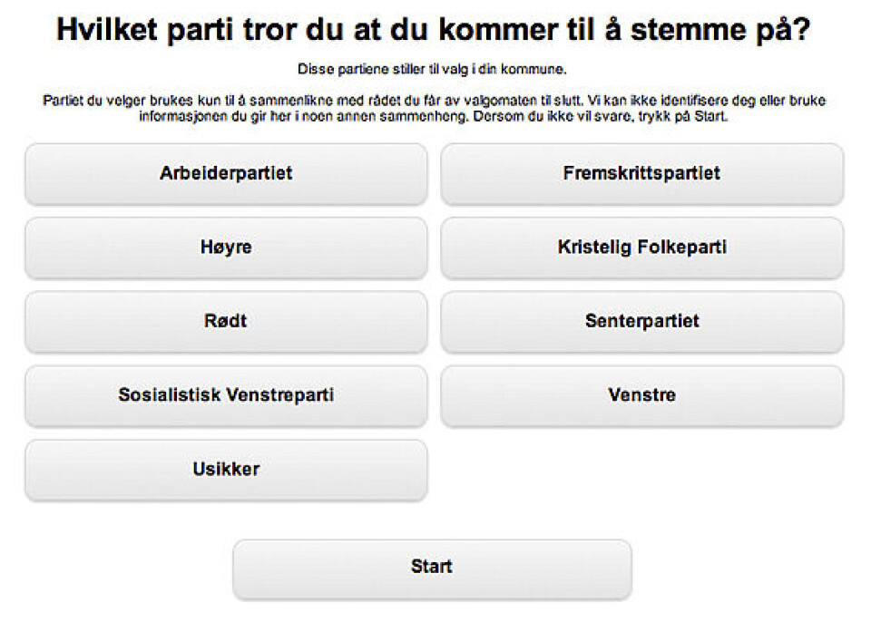 Fra NRKs valgomat. Fra NRKs valgomat.