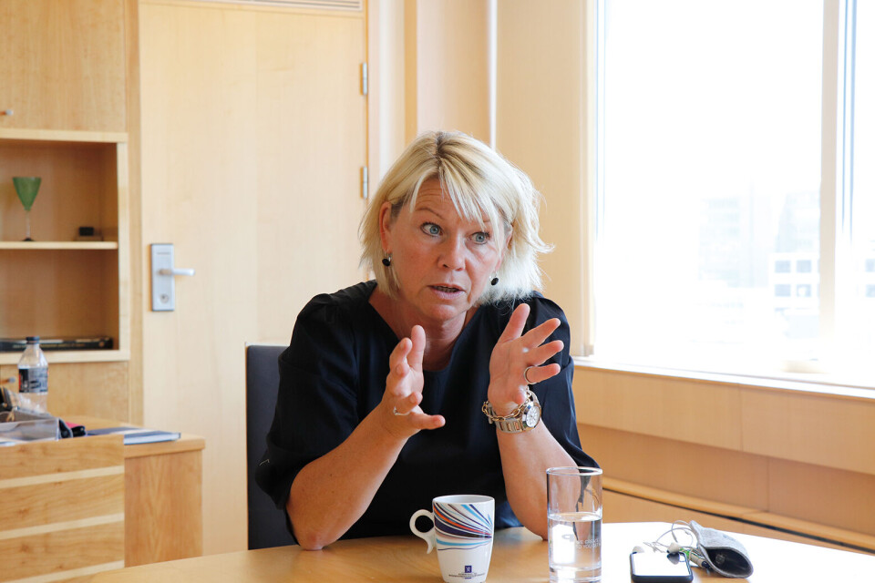 Troms trenger ekstra tid for å forberede fylkessammenslåingen med Finnmark – uten Finnmark. – Helt greit, mener kommunalminister Monica Mæland (H). Foto: Terje Lien Troms trenger ekstra tid for å forberede fylkessammenslåingen med Finnmark – uten Finnmark. – Helt greit, mener kommunalminister Monica Mæland (H). Foto: Terje Lien