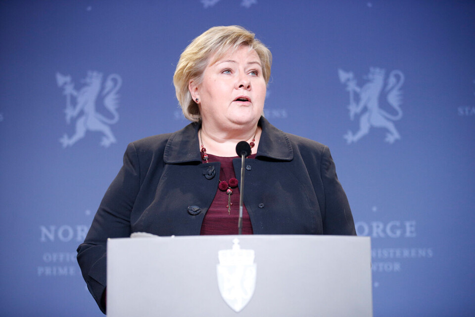 Statsminister Erna Solberg på pressekonferanse der hun kommenterte den pågående budsjettprosessen Foto: Cornelius Poppe / NTB scanpix Statsminister Erna Solberg på pressekonferanse der hun kommenterte den pågående budsjettprosessen Foto: Cornelius Poppe / NTB scanpix