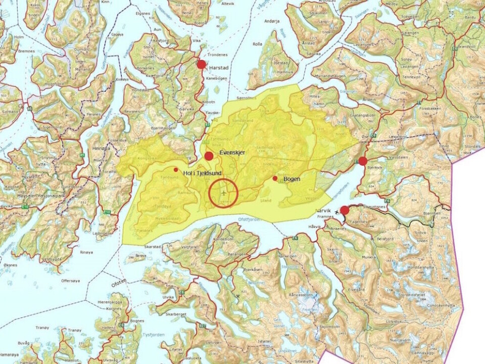 De tre kommunene Evenes, Tjeldsund og Skånland (markert med gult) er tett integrert og utgjør en naturlig enhet mellom byene Narvik og Harstad, påpeker Terje Bartholsen. De tre kommunene Evenes, Tjeldsund og Skånland (markert med gult) er tett integrert og utgjør en naturlig enhet mellom byene Narvik og Harstad, påpeker Terje Bartholsen.