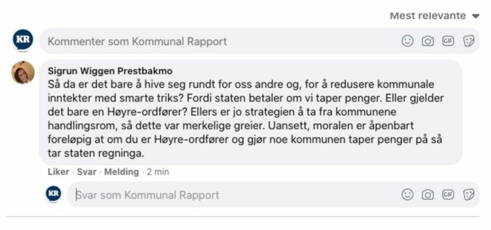 Skarpe reaksjoner på «underskuddsgarantien» Salangen-ordfører Sigrun Wiggen Prestbakmo levner ingen tvil om hva hun syns om skattegrepene til Bø kommune.