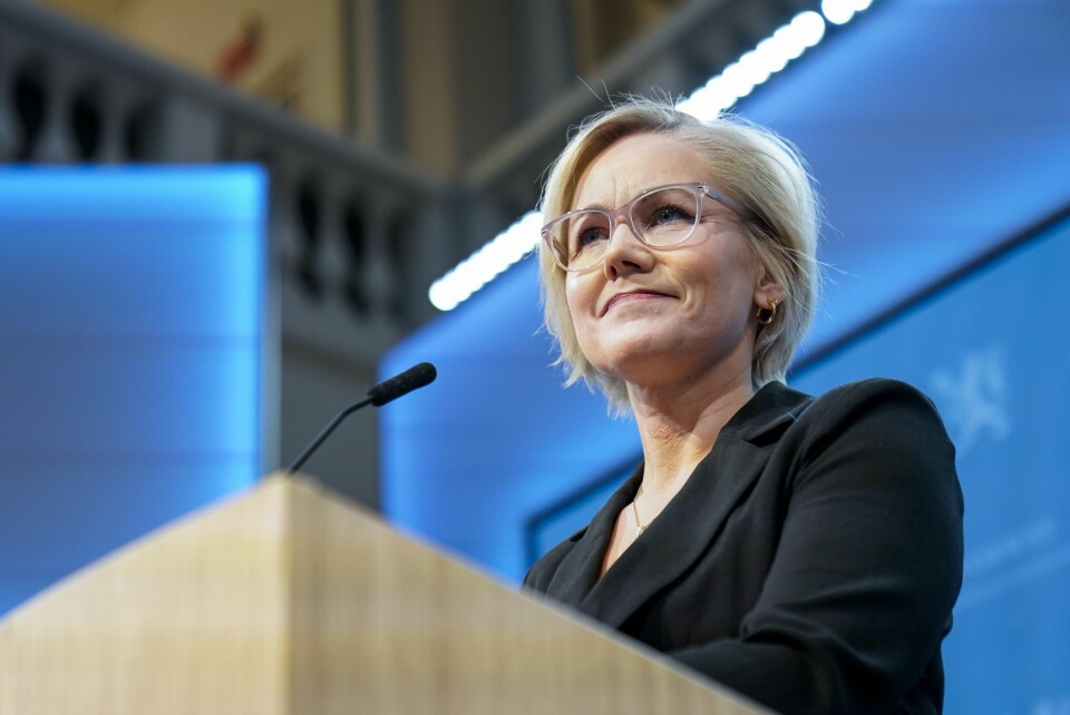 Helse- og omsorgsminister Ingvild Kjerkol under en pressekonferanse om koronasituasjonen i Norge fredag. Helse- og omsorgsminister Ingvild Kjerkol under en pressekonferanse om koronasituasjonen i Norge fredag.