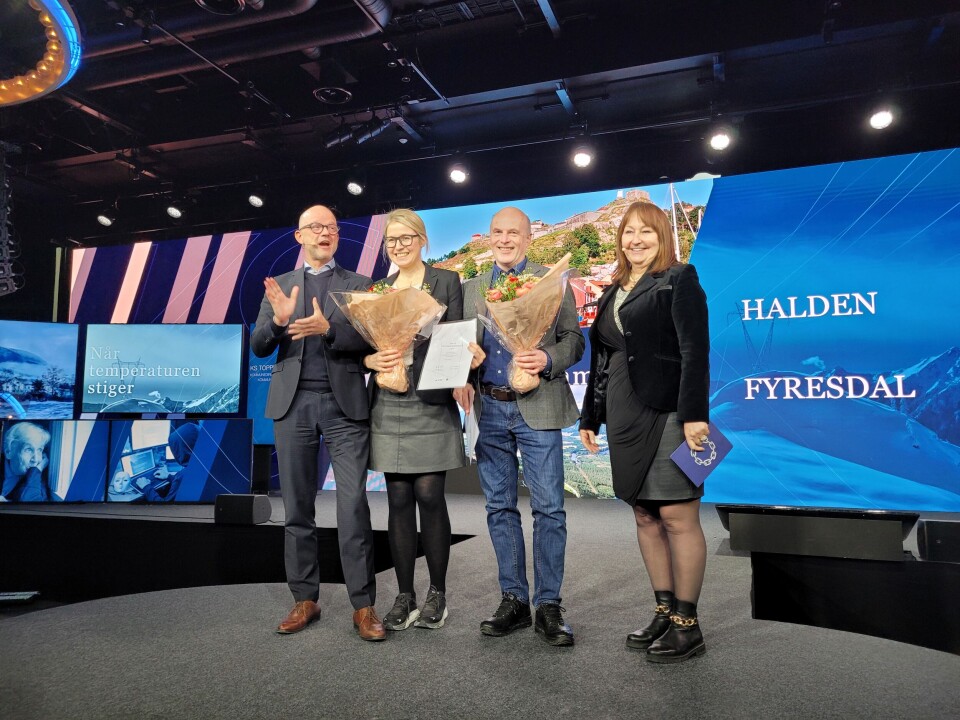 Halden og Fyresdal kommuner er kåret til Norges beste vertskommuner for næringslivet 2023. Fungerende ordfører Linn Laupsa fra Halden og ordfører Erik Skjervagen fra Fyresdal mottok prisen av NHO-direktør Ole Erik Almlid og styreleder Gunn Marit Helgesen i KS onsdag. Halden og Fyresdal kommuner er kåret til Norges beste vertskommuner for næringslivet 2023. Fungerende ordfører Linn Laupsa fra Halden og ordfører Erik Skjervagen fra Fyresdal mottok prisen av NHO-direktør Ole Erik Almlid og styreleder Gunn Marit Helgesen i KS onsdag.