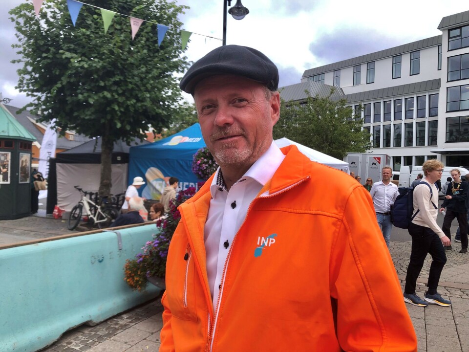 Owe Ingemann Waltherzøe er partileder i INP. Her avbildet under Arendalsuka. Owe Ingemann Waltherzøe er partileder i INP. Her avbildet under Arendalsuka.