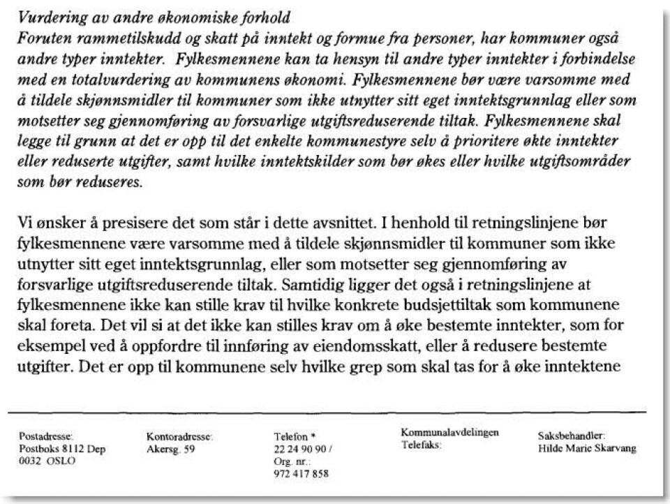 Faksimile av brevet fra Kommunaldepartementet til fylkesmennene. Faksimile av brevet fra Kommunaldepartementet til fylkesmennene.