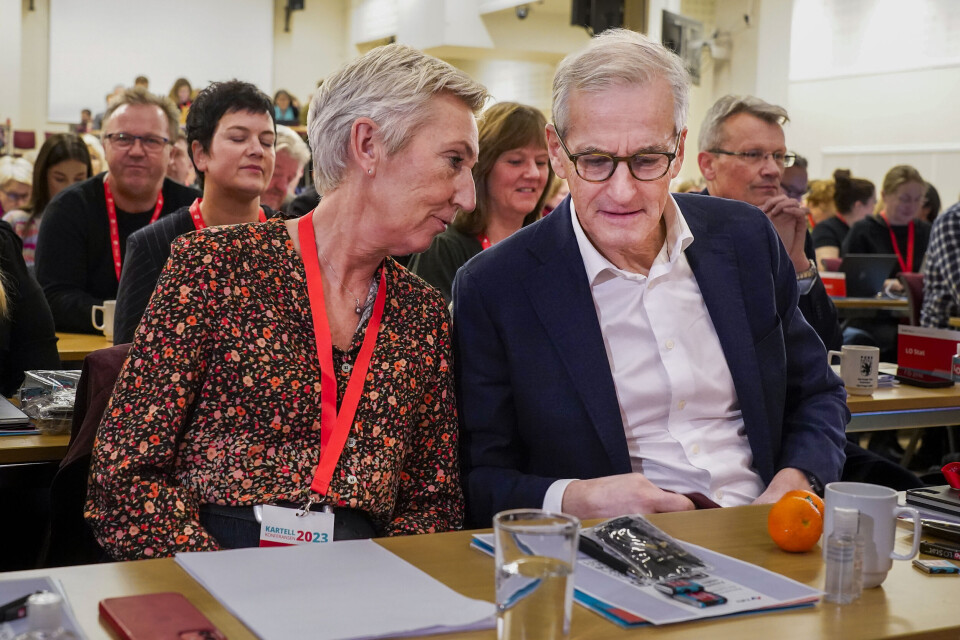 Statsminister Jonas Gahr Støre (Ap) og LO-leder Peggy Hessen Følsvik på Kartellkonferansen 2023. Statsminister Jonas Gahr Støre (Ap) og LO-leder Peggy Hessen Følsvik på Kartellkonferansen 2023.