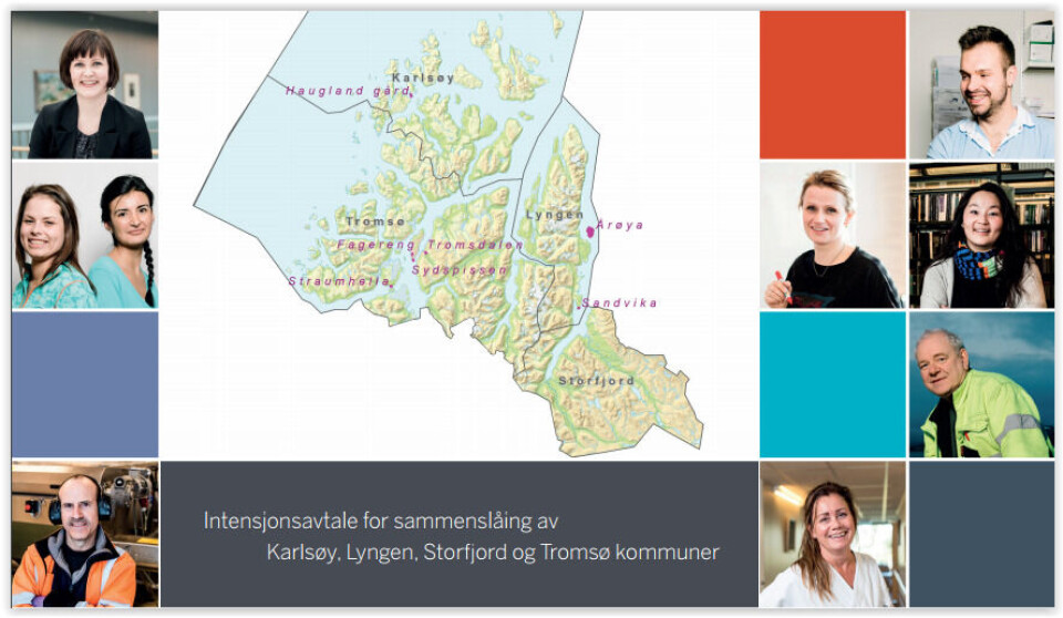 Faksimile fra forsiden av intensjonsavtalen mellom Tromsø, Lyngen, Storfjord og Karlsøy Faksimile fra forsiden av intensjonsavtalen mellom Tromsø, Lyngen, Storfjord og Karlsøy