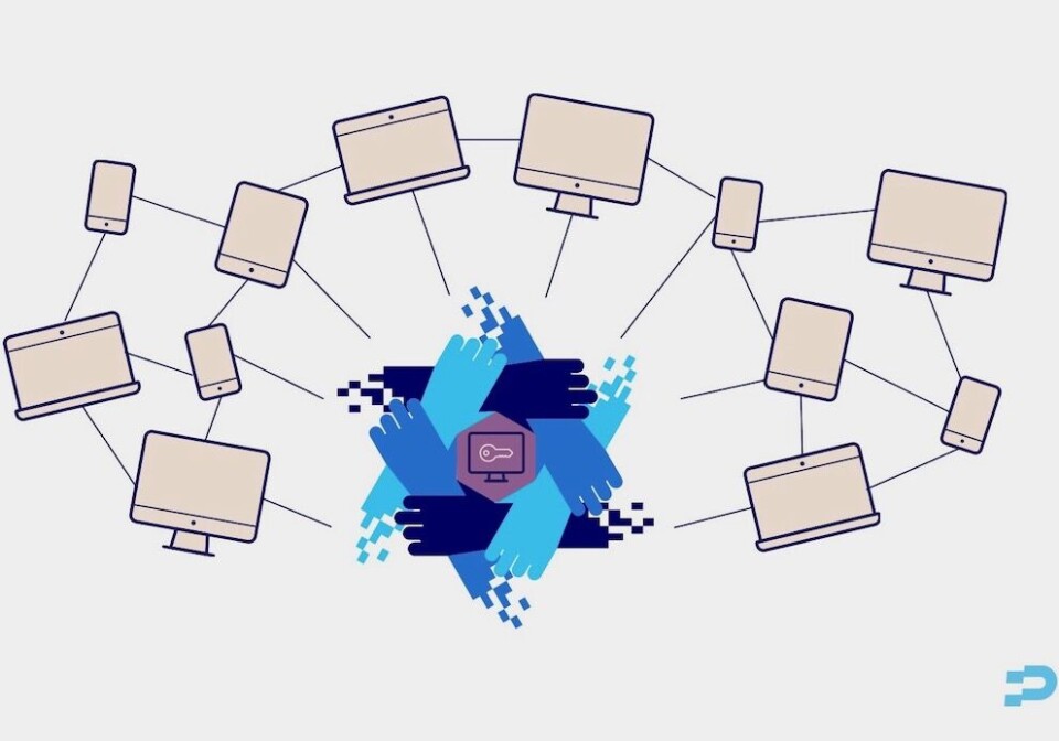 Maskinporten kan beskrives som et nav i en tillitskjede mellom tilbydere og brukere av data. Illustrasjon: Difi Maskinporten kan beskrives som et nav i en tillitskjede mellom tilbydere og brukere av data. Illustrasjon: Difi
