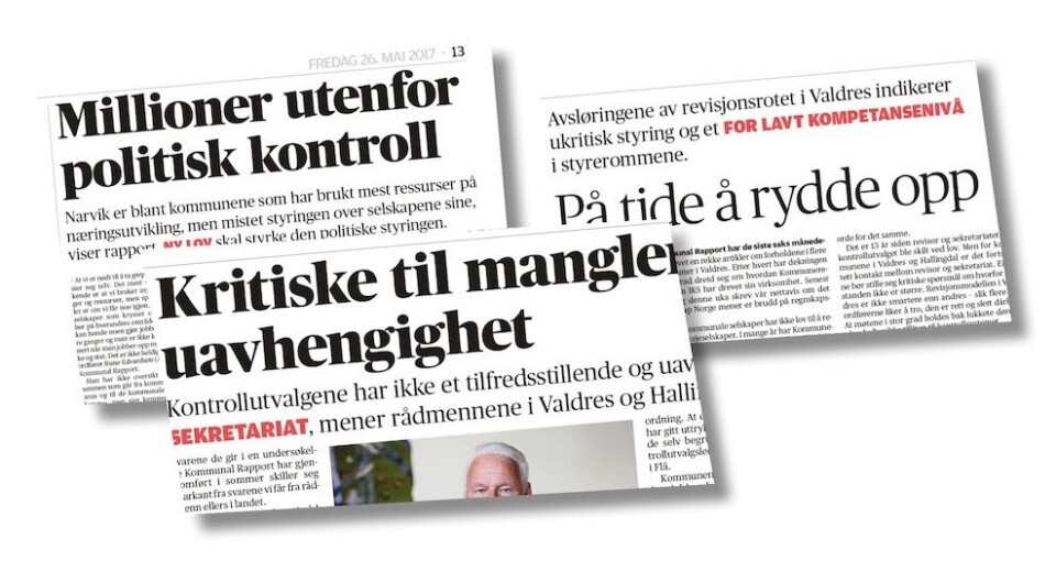 Det er ikke alltid arbeidet i et kontrollutvalg får oppmerksomhet i mediene. Kanskje ikke ofte heller - helt til det smeller, skriver Rune Tokle. Faksimiler av artikler i Kommunal Rapport Det er ikke alltid arbeidet i et kontrollutvalg får oppmerksomhet i mediene. Kanskje ikke ofte heller - helt til det smeller, skriver Rune Tokle. Faksimiler av artikler i Kommunal Rapport