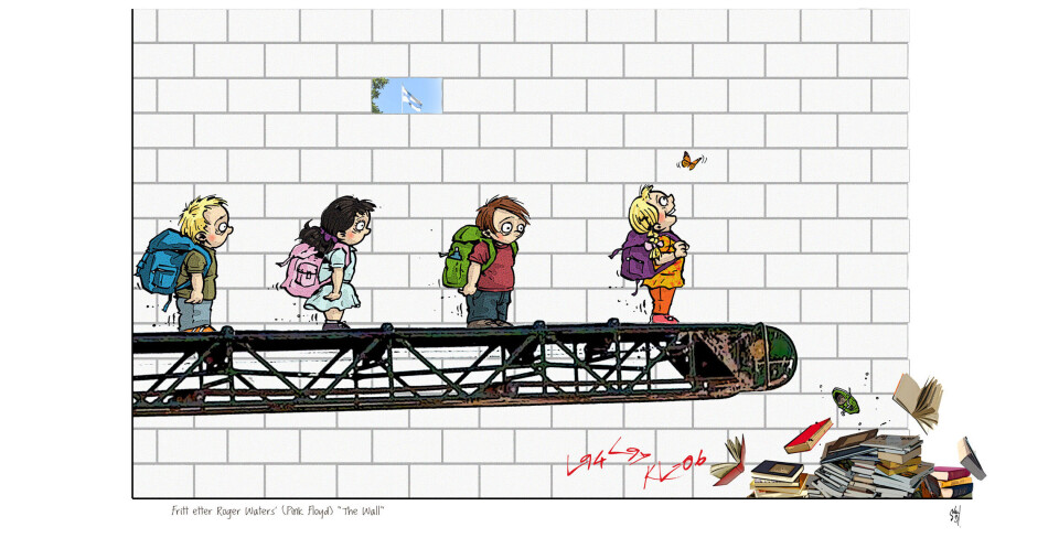 Fritt etter Roger Waters' (Pink Floy) The Wall. Illustrasjon: Sven Tveit Fritt etter Roger Waters' (Pink Floy) The Wall. Illustrasjon: Sven Tveit