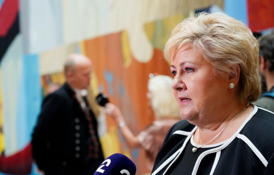 Avtroppende statsminister Erna Solberg etter den høytidelige åpningen av Stortinget. Avtroppende statsminister Erna Solberg etter den høytidelige åpningen av Stortinget.