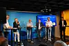 Regiondebatt på Arendalsuka.Debattleder fra KS, Kjell Erik Saure, professor Terje P. Hagen, Andre Skjelstad (Venstre), Ks-leder Bjørn Arild Gram, kommunalminister Nikolai Astrup (H) og Stein Erik Lauvås (Ap) diskuterer regionreformen.