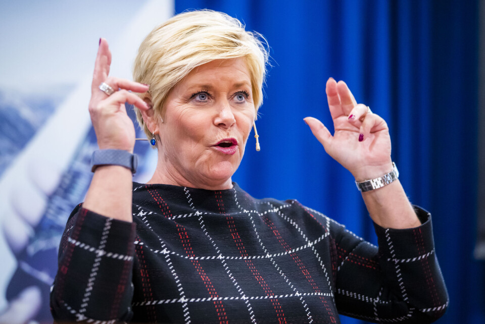 Stortingspresident Tone Wilhelmsen Trøen (H) (t.v.) og finansminister Siv Jensen (Frp) under finanstalen i Stortinget mandag. Foto: Håkon Mosvold Larsen / NTB scanpix Stortingspresident Tone Wilhelmsen Trøen (H) (t.v.) og finansminister Siv Jensen (Frp) under finanstalen i Stortinget mandag. Foto: Håkon Mosvold Larsen / NTB scanpix