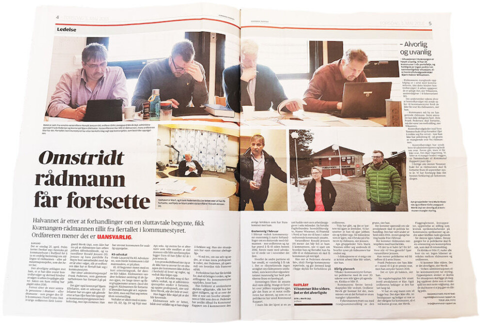Kommunal Rapport forvirrer, mener Tryggve Enoksen, og skriver at kommunestyrets flertall ikke har full tillit til rådmannen, men valgte å la ham fortsette av andre grunner. Faksimile av Kommunal Rapport nr. 14 Kommunal Rapport forvirrer, mener Tryggve Enoksen, og skriver at kommunestyrets flertall ikke har full tillit til rådmannen, men valgte å la ham fortsette av andre grunner. Faksimile av Kommunal Rapport nr. 14