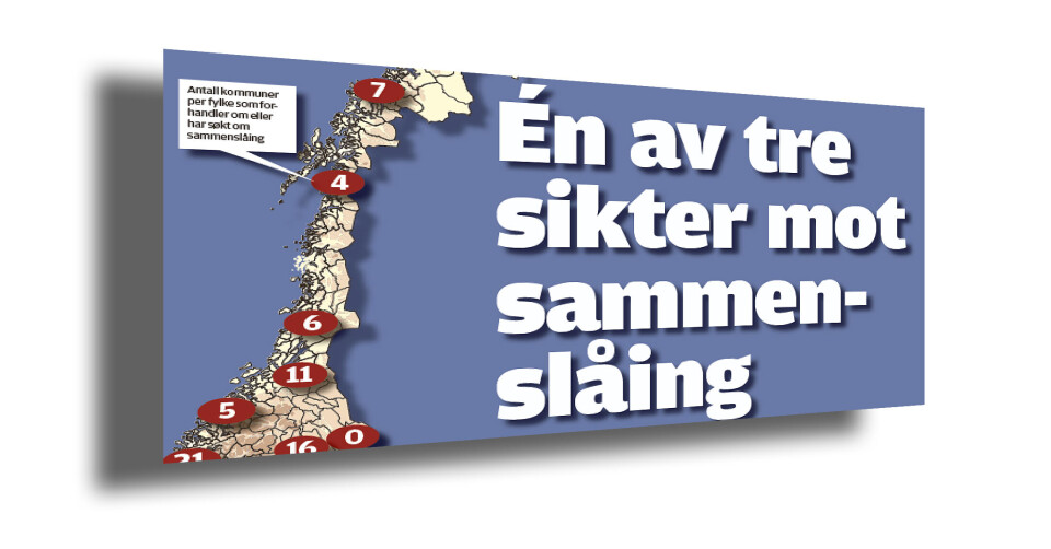 135 kommuner har søkt om eller forhandler reelt om sammenslåing, fastslo Kommunal Rapport i forrige uke. Men det er fortsatt vanskelig å si hvordan reformen ender, mener kommentator Jan Inge Krossli. Illustrasjon: Faksimile av Kommunal Rapport 21. januar 135 kommuner har søkt om eller forhandler reelt om sammenslåing, fastslo Kommunal Rapport i forrige uke. Men det er fortsatt vanskelig å si hvordan reformen ender, mener kommentator Jan Inge Krossli. Illustrasjon: Faksimile av Kommunal Rapport 21. januar