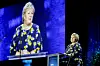 Statsminister Erna Solberg på talerstolen under Høyres landsmøte på Gardermoen.