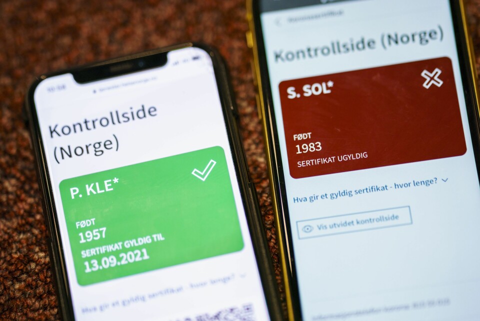 Oslo 20210615. FHI tror ikke ordningen med koronapass i kommunene er på plass fra tirsdag – som er dagen Tromsø kommune ønsker å starte opp. Koronasertifikat Oslo 20210615. FHI tror ikke ordningen med koronapass i kommunene er på plass fra tirsdag – som er dagen Tromsø kommune ønsker å starte opp.