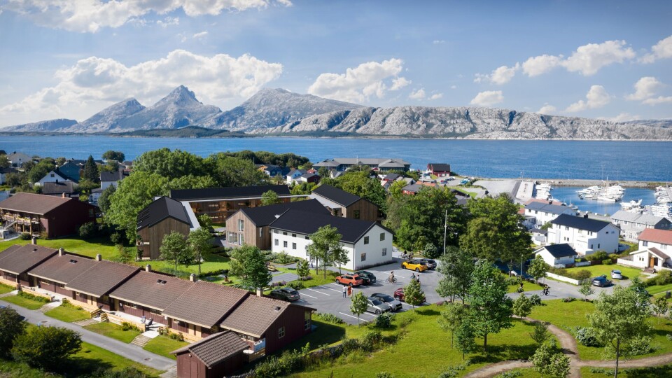 Slik skal prosjektet i Sandnessjøen i Alstahaug kommune bli, med prestegården (den hvite bygningen) som dagsenter for hjemmetjenesten og fellesområder for beboerne i de 24 boligene rundt den. Slik skal prosjektet i Sandnessjøen i Alstahaug kommune bli, med prestegården (den hvite bygningen) som dagsenter for hjemmetjenesten og fellesområder for beboerne i de 24 boligene rundt den.