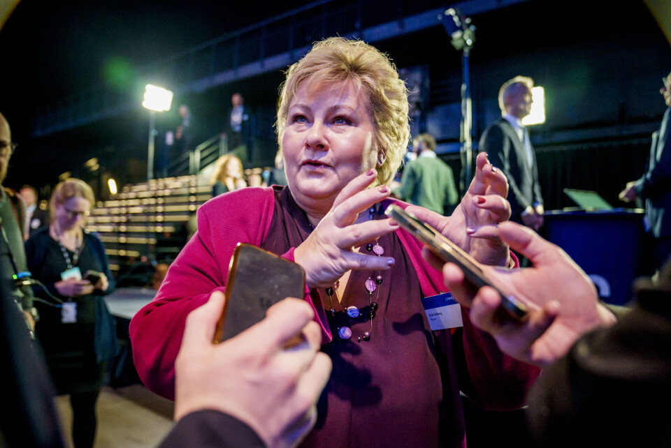 Partileder Erna Solberg (H) kan glede seg over kommunevalgmålingen i januar. Her er hun fotografert på NHOs årskonferanse i Oslo spektrum. Partileder Erna Solberg (H) kan glede seg over kommunevalgmålingen i januar. Her er hun fotografert på NHOs årskonferanse i Oslo spektrum.