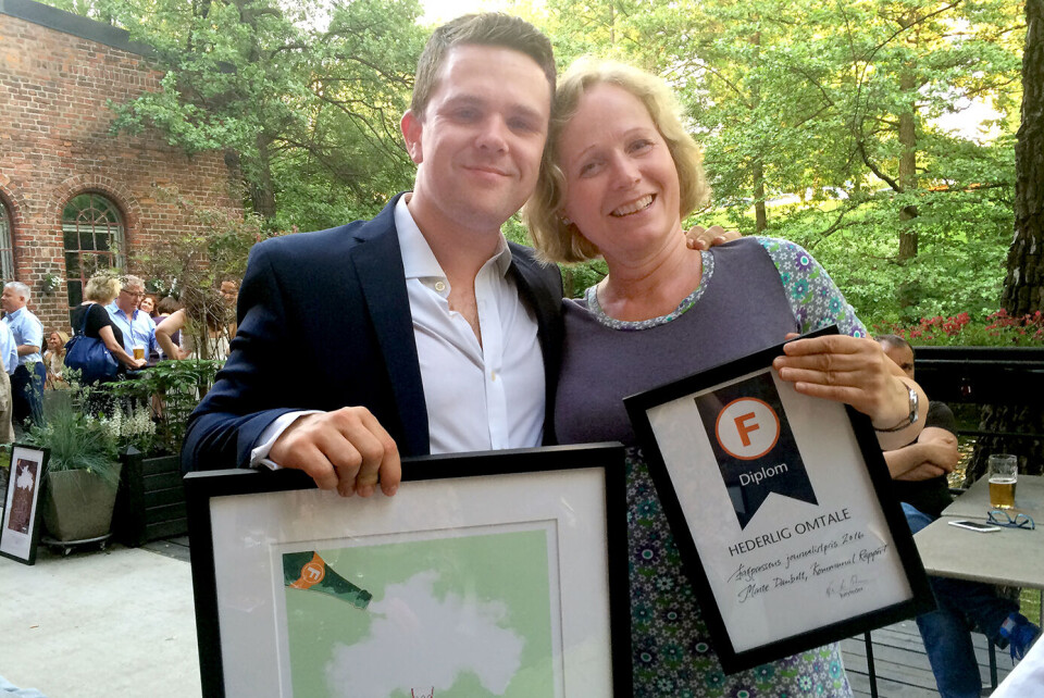 Journalistene Vegard Venli og Marte Danbolt fikk pris og hederlig omtale under Fagpressens prisutdeling torsdag. Foto: Ragnhild Sved Journalistene Vegard Venli og Marte Danbolt fikk pris og hederlig omtale under Fagpressens prisutdeling torsdag. Foto: Ragnhild Sved