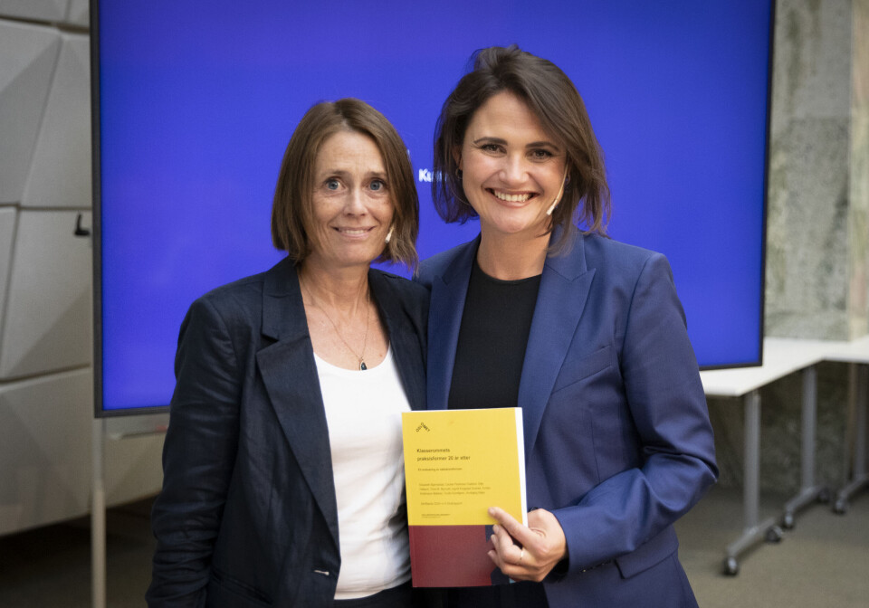 Professor Elisabeth Bjørnestad ved OsloMet (t.v.) og kunnskapsminister Kari Nessa Nordtun (Ap) under fremleggingen av evalueringen av seksårsreformen Professor Elisabeth Bjørnestad ved OsloMet (t.v.) og kunnskapsminister Kari Nessa Nordtun (Ap) under fremleggingen av evalueringen av seksårsreformen