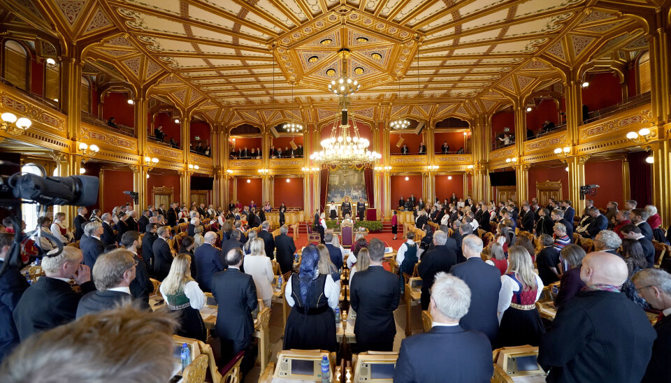 Bildet er fra sist gang stortinget samlet seg for første gang etter valget i 2021.